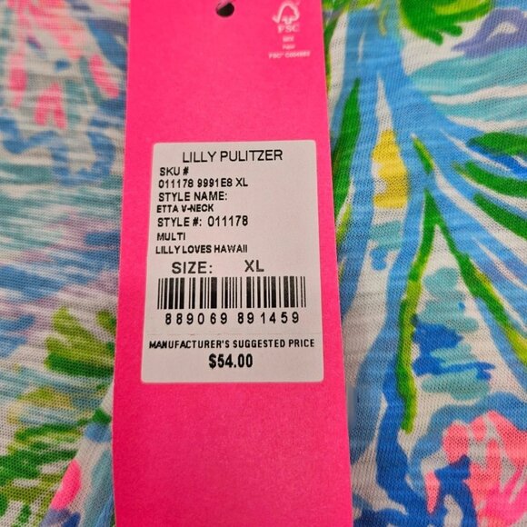 NWT Lilly Pulitzer Women's XL Etta V-Neck Top T-Shirt Lilly Loves Hawaii Aloha - Picture 3 of 4